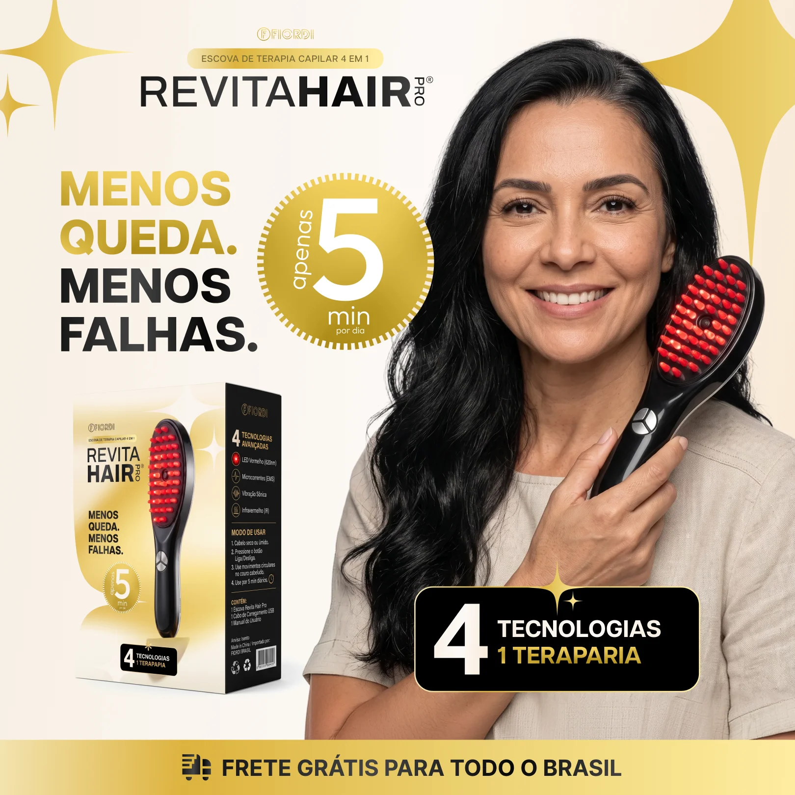 Escova de Terapia Capilar 4 em 1 - RevitaHair Pro™